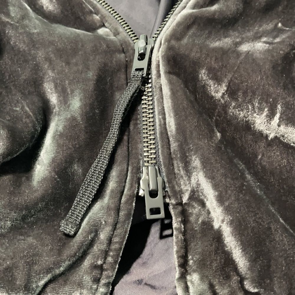 GAP Pavement Gray Velvet Zip Front Midi Bomber Jacket Sz S - Picture 10 of 16